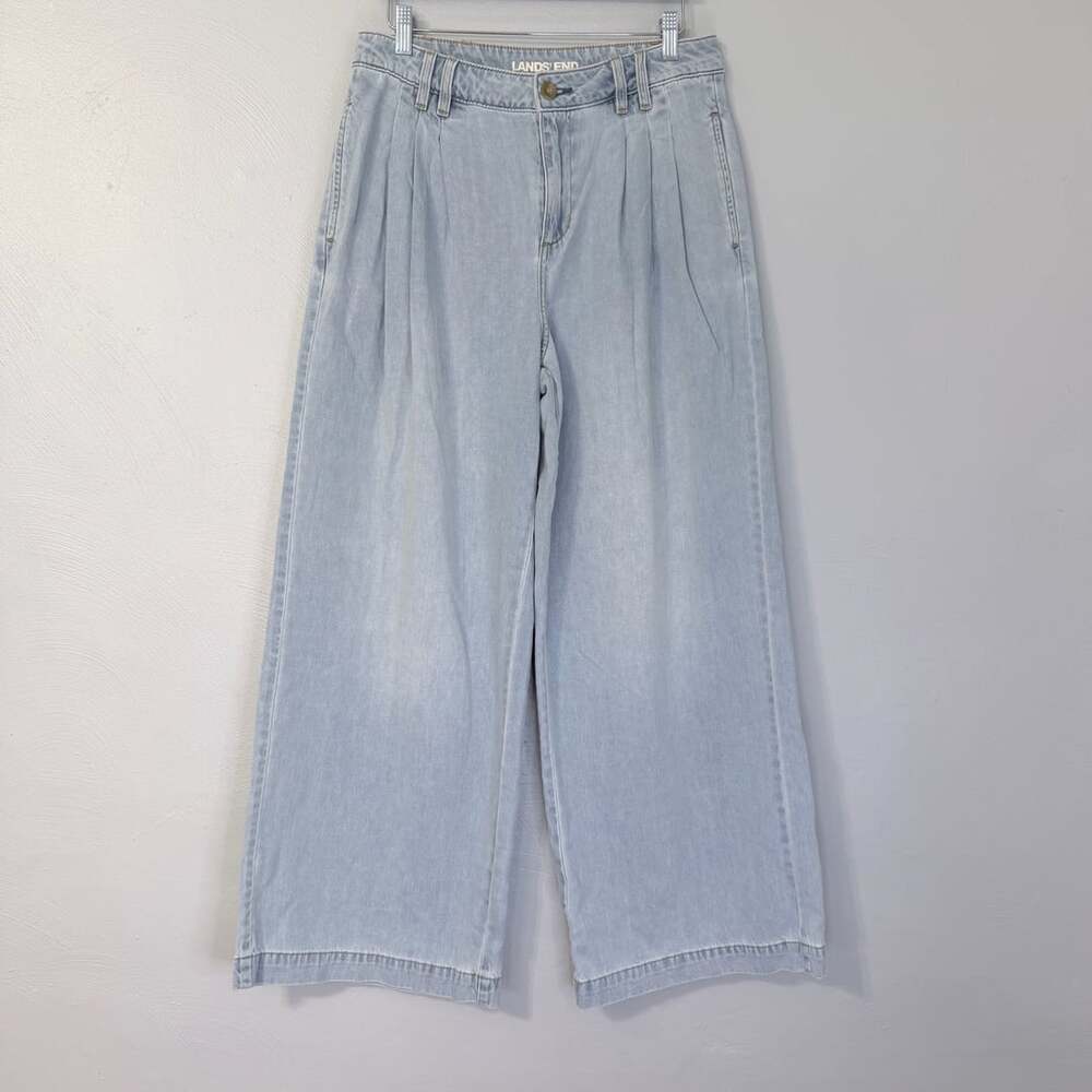 Lands' End Pleated High Rise Wide Leg Denim Jeans Women’s 10 vintage style fit
